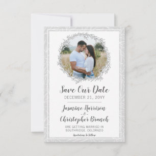 Invitation Réservez la date Couronne moderne argentée à feuil