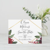 Invitation RÉSERVEZ LA DATE | Elégant Marsala Floral Bourgogn (Debout devant)