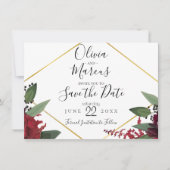 Invitation RÉSERVEZ LA DATE | Elégant Marsala Floral Bourgogn (Devant)