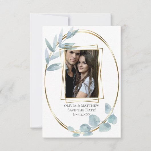 Invitation RÉSERVEZ LA DATE | Eucalyptus bleu-dusté (Devant)