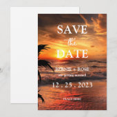 INVITATION RÉSERVEZ LA DATE MARIAGE PLAGE COUCHER DE SOLEIL (Devant / Derrière)