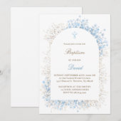 Invitation Respiration de bébé blanc bleu baptême de bébé gar (Devant / Derrière)