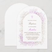 Invitation Respiration de bébé blanc lilas baptême de bébé fi (Devant / Derrière)
