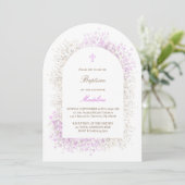 Invitation Respiration de bébé blanc lilas baptême de bébé fi (Debout devant)