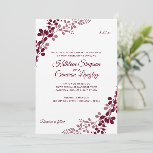 Invitation Respiration du bébé ou vignes Mariage invite | Mar (Debout devant)