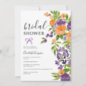 Invitation Ressort Boho violet orange Floral douche nuptiale (Devant)
