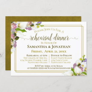 Invitation Ressort Floral Gold Mariage répétition et dîner