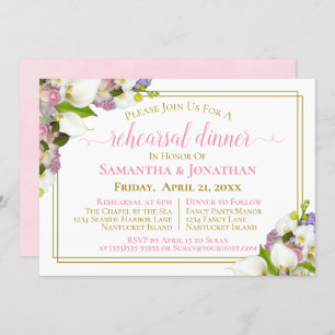 Invitation Ressort Floral rose Mariage répétition et dîner