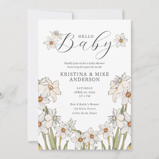 Invitation Ressort jonc QR Code Hello Baby shower (Devant)