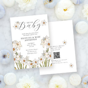 Invitation Ressort jonc QR Code Hello Baby shower