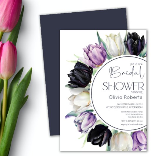 Invitation Ressort noir tulipes blanc Douche nuptiale