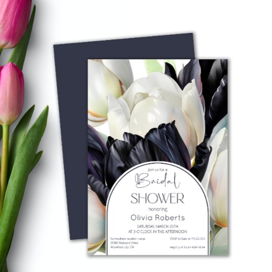 Invitation Ressort noir tulipes blanc Douche nuptiale