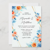 Invitation Ressort Peinture Bleu Orange Aquarelle Mariage Flo (Devant)