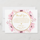 Invitation Ressort rose aquarelle Mariage Floral Merci (Dos)