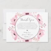 Invitation Ressort rose aquarelle Mariage Floral Merci (Dos)