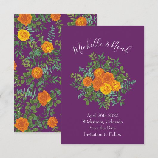 Invitation Ressort Rose orange violet Mariage (Devant / Derrière)
