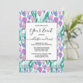 Invitation Ressort rose pourpre Tulipe Floral Aquarelle (Debout devant)