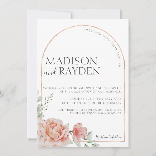 Invitation Ressort Rustique Blush rose Floral avec mariage ph (Devant)