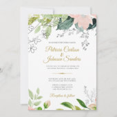 Invitation Ressort vert fleuri aquarelle mariage rustique (Devant)