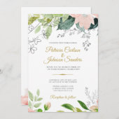 Invitation Ressort vert fleuri aquarelle mariage rustique (Devant / Derrière)