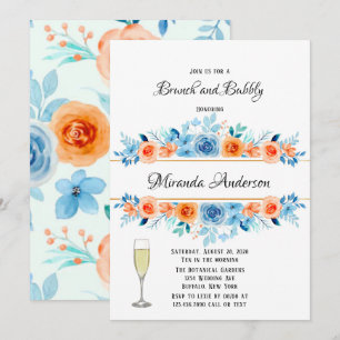 Invitation Ressorts bleu orange florale Brunch et bulle