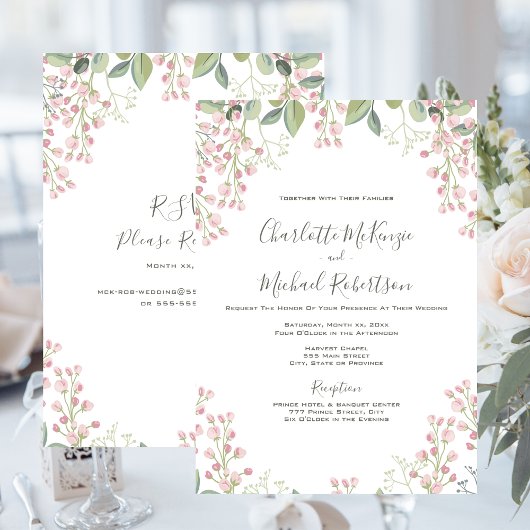 Invitation Ressorts De Printemps Mint Florale Rose Avec Maria
