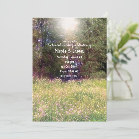 Invitation Ressorts floraux Enchantés Bois Mariages (Debout devant)