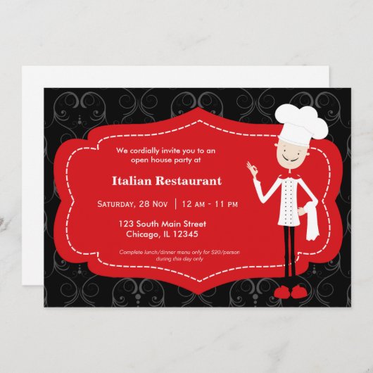 Invitation Restaurant Chef (Devant / Derrière)
