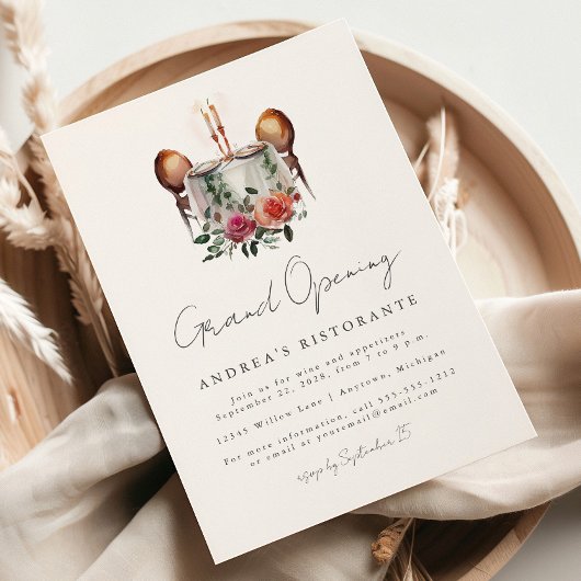 Invitation Restaurant Grand Ouverture aquarelle Table pour de