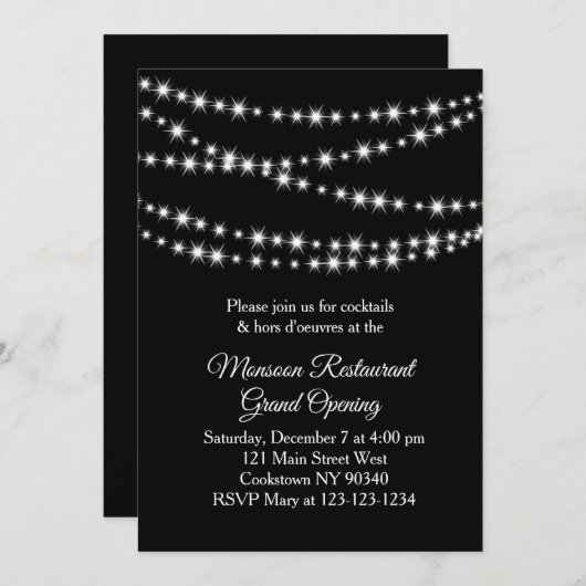 Invitation Restaurant Grand Ouverture Lumière noir (Devant / Derrière)