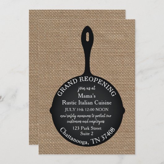 Invitation Restaurant Grand Réouverture Burlap Sketch (Devant / Derrière)