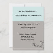 Invitation Restaurant simple Mint Blue Grey Retraite Party (Devant)