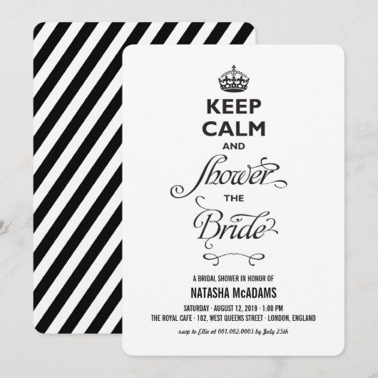 Invitation Restez Calme Et Douche La Mariée Fête des mariées (Devant / Derrière)