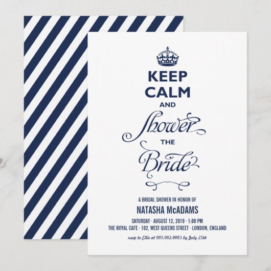 Invitation Restez Calme Et Douche La Mariée Fête des mariées (Devant / Derrière)