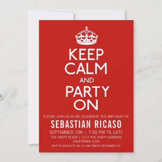 Invitation Restez Calme Et Faites La Fête (Devant)