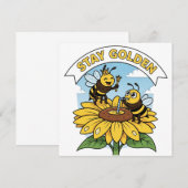 Invitation Restez doré - Illustration des abeilles et des fle (Devant / Derrière)