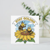Invitation Restez doré - Illustration des abeilles et des fle (Debout devant)