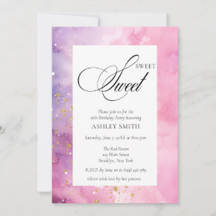 Invitation Résumé Anniversaire 16 ans Rose Violet Pastel Sucr