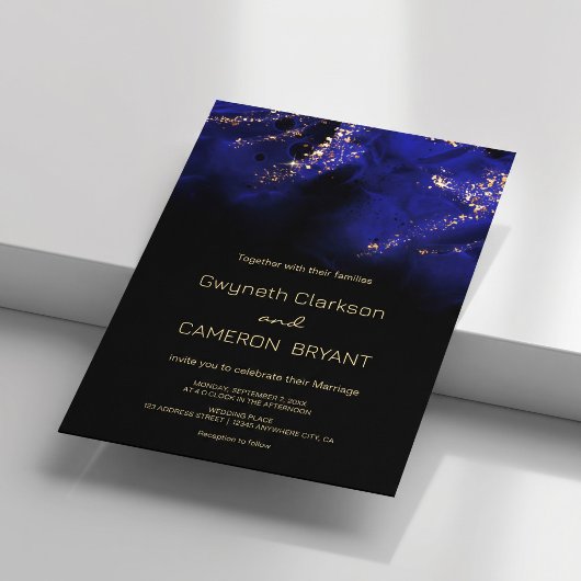 Invitation Résumé Bleu Royal et Or Alcool