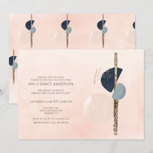 Invitation Résumé de récital de flûte Abstrait Rose Pâle & Bl