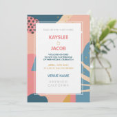 Invitation Résumé de style Memphis abstrait or rose et sarcel (Debout devant)