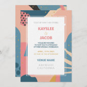 Invitation Résumé de style Memphis abstrait or rose et sarcel (Devant / Derrière)