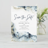 Invitation Résumé Faux Or Navy Aquarelle Enregistrer la Date  (Debout devant)