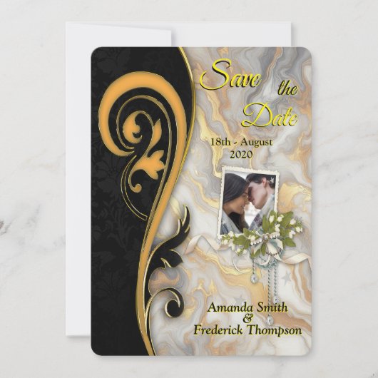 Invitation Résumé L'or sur les textures de marbre noir et mix (Devant)