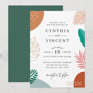 Invitation Résumé moderne Feuilles tropicaux Mariage d'été