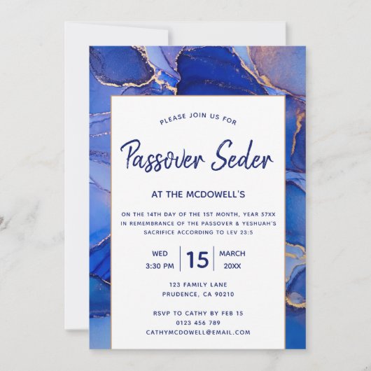 Invitation Résumé Or Bleu Moderne Pâque Seder (Devant)