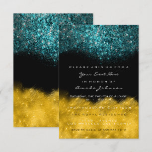 Invitation Résumé Or Turquoise Océan Paillettes Noir Blanc Ev