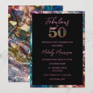 Invitation Résumé Pailleté Coloré 50e Anniversaire