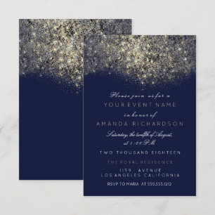 Invitation Résumé Paillettes Dorées Étincelantes Bleu Marine 