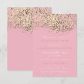Invitation Résumé Paillettes Dorées Étincelantes Glamour Rose (Devant / Derrière)